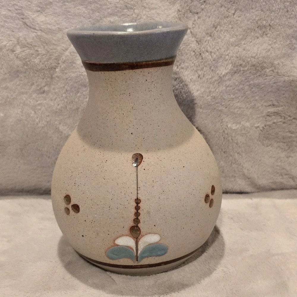 Vintage Tonala Mexico Hand Painted Pottery Vase Crane Heron Bird Stoneware 6.5in